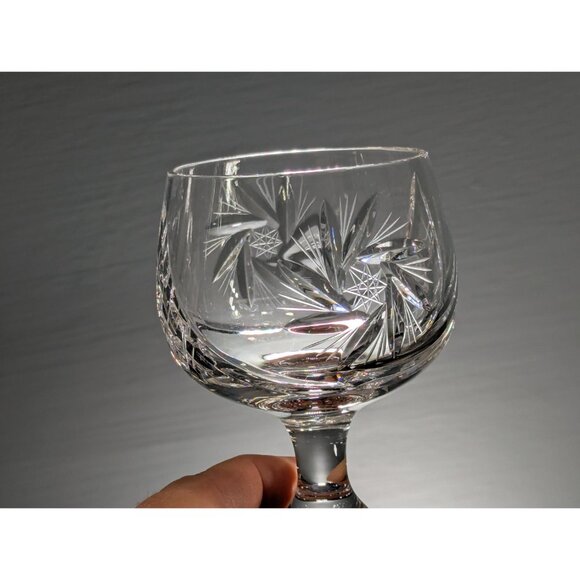 Set Of 8 Clear Pinwheel Crystal Wine Goblets, Bohemian European hand cut crystal - Picture 2 of 10